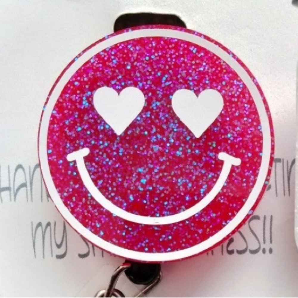 Valentines Smiley Face Retractable Name Badge Reel ID Tag Holder